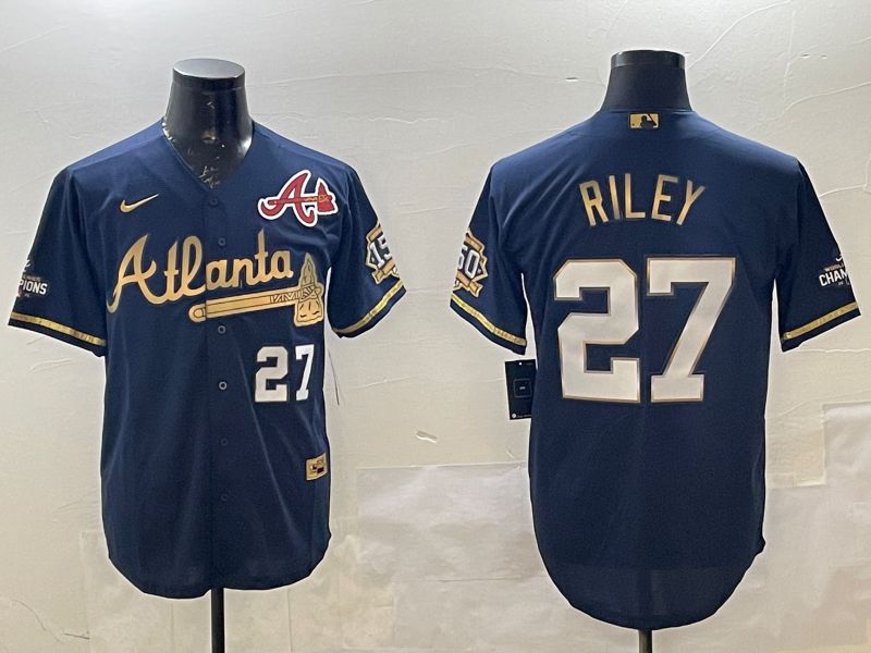 Men Atlanta Braves #27 Riley Black Gold Game 2025 Nike MLB Jersey style 3
